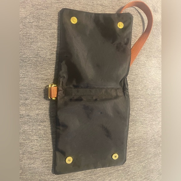 RARE Longchamp Le Pliage Nylon Black & Brown Folding Shoulder Bag FREE SHIPPING - Picture 9 of 14